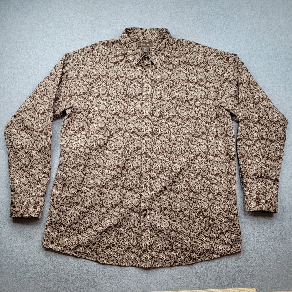 Ariat Button Up Mens XL Brown Paisley Long Sleeve Western Shirt